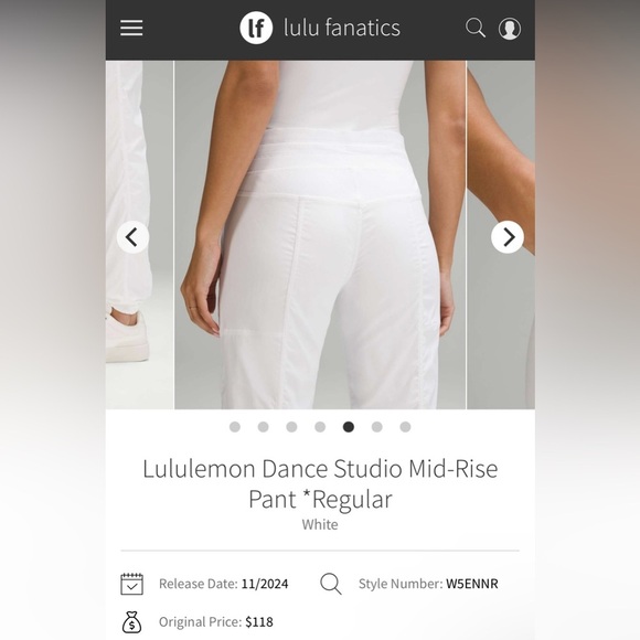 Lululemon White Lined Dance Studio Pants Women’s Size 8 - Picture 3 of 10